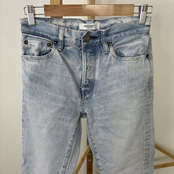 Moussy Lt Wash Slim Straight Crop Jean (Sz 24) 100% Cotton Mid Rise Button Front - Picture 2 of 11